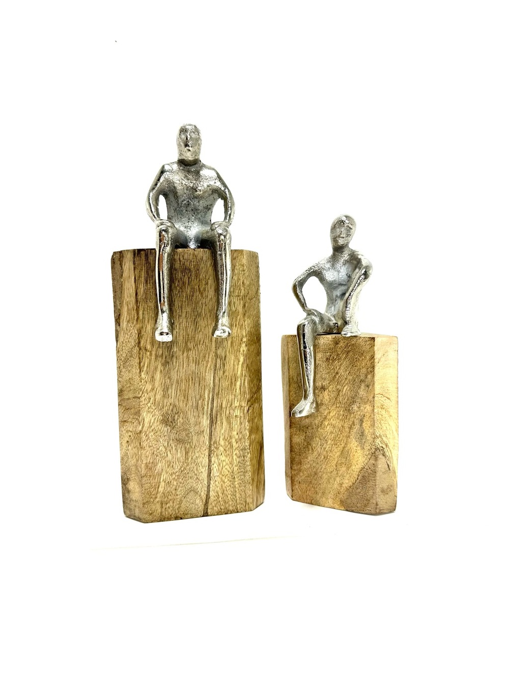 Two Abstract Figures on Wooden Base Decorative Sculpture 
Set